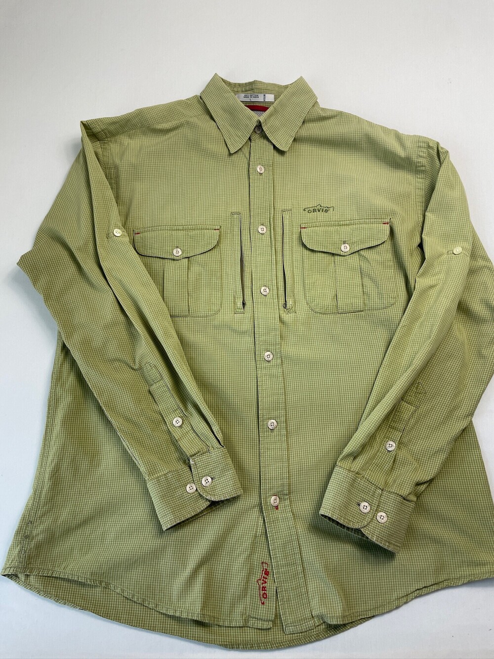 Orvis Trout Bum Men's L Fishing Shirt Green Check Vented Long Sleeve - Picture 2 of 9